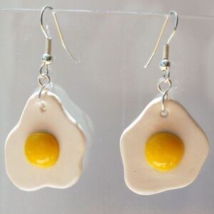 Sunny Side Up Egg - Handmade Earrings - Yellow & White
